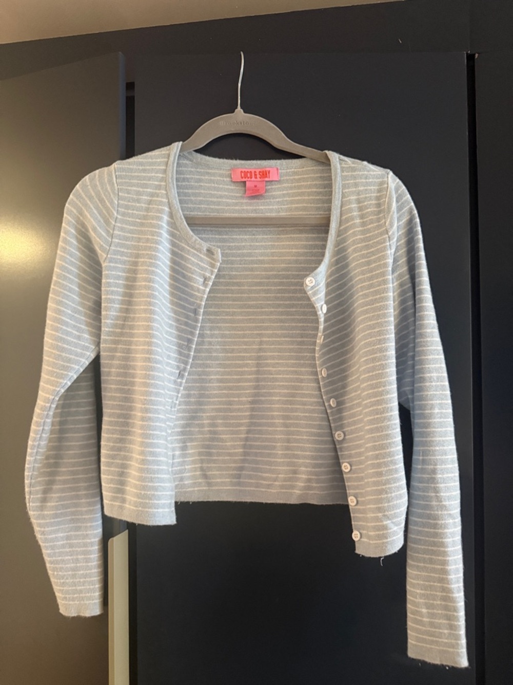 Coco & Sky Light Blue Striped Cropped Cardigan